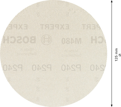 Rundt sandpapper med tryckt text "EXPERT Bosch P240", 125 mm i diameter.