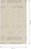 Rektangulärt Bosch sandpapper, mått 80x133 mm, med otydlig text och logotyp.