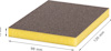 Gult och svart slipblock med måtten 120 mm x 98 mm x 13 mm.