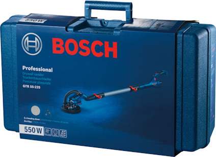 Blå Bosch verktygslåda för en professionell 550W gipsslip, modell GTR 55-225.