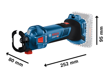 Blå och svart Bosch Professional verktyg, 252 mm lång, 80 mm bred, 95 mm hög.