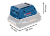 Batteriadapter Bosch Professional, dimensionsangivelser: 44 mm hög, 72 mm bred, 99 mm djup.