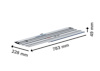 Väg av aluminium med mått: 783 mm lång, 228 mm bred, 49 mm hög.
