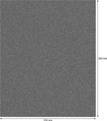 Rektangulärt sandpapper, mått 230 mm x 280 mm.
