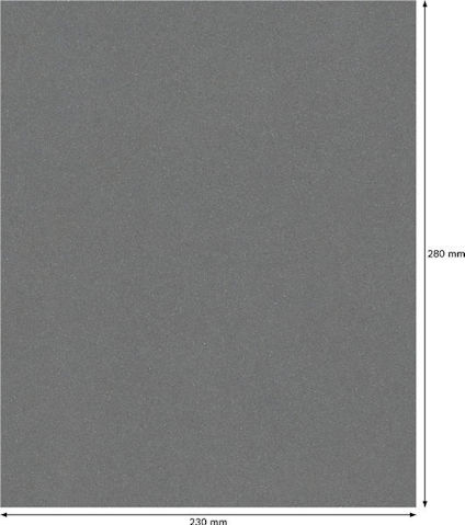 Rektangulärt grått sandpapper, 230 mm brett och 280 mm högt.