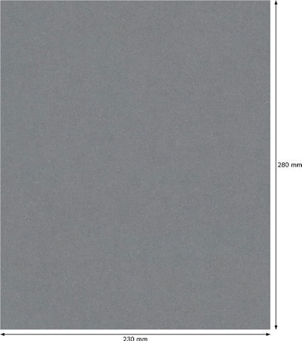 Grått sandpapper med måtten 230 mm x 280 mm markerade.