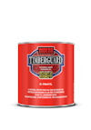 Röd plåtflaska med etikett "Timberguard" och logotyp i svart och vit text.