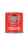 Röd burk med texten "TIMBEREX Wood Finishing Oil" och kapaciteten "12-15m²/L", samt beskrivning på flera språk.