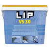 Vit och blå hink med texten "LIP VS 30" och information på flera språk. Hinken har ett handtag och är märkt med "12 kg".