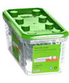 Plastförpackning med grönt lock innehållande betongskruvar, märkning "ESSVE", storlek 7,5x132 mm, 50 st.