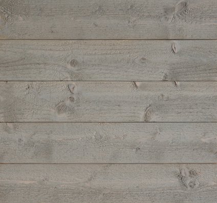 Grå träpanel med synliga ådringar och kvistar, arrangerad i horisontella rader.