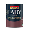 Jotun burk med väggfärg Lady Pure Color, mörk etikett med vitt och gult tryck, 0,68 L.