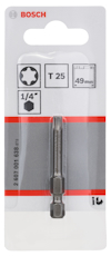 Förpackning med Bosch-skruvbits, Torx T25, längd 49 mm, 1/4 tum.