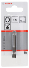Förpackning med Bosch T30 bits, storlek 1/4 tum och längd 49 mm.