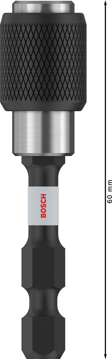 Borrchuckadapter av metall och plast, märkt "Bosch", med en längd på 60 mm.