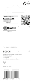 Förpackning med text: "Bosch Expert", "Bosch Pro", streckkod och QR-kod. Texter inkluderar företags- och tillverkningsinformation.