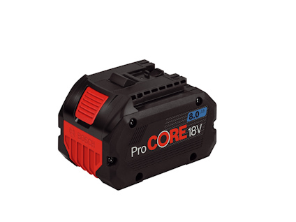 ProCORE 18V 8.0Ah batteri med svart och röd design, Bosch-logotyp.