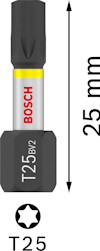 Torxskruvbits, märkt "T25", längd 25 mm, med texten "BOSCH" och "BV2".