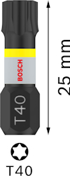 Bits med texten "BOSCH", "T40", längd 25 mm och stjärnformad spets.