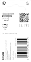 Förpackningens baksida med text och streckkod, inklusive en QR-kod och information om Bosch Expert och Bosch Pro.
