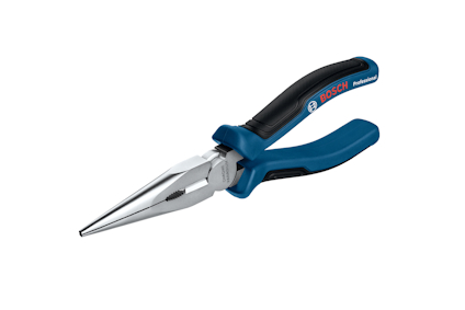 Tång med långa käftar, svart och blått skaft, märkt "Bosch Professional".