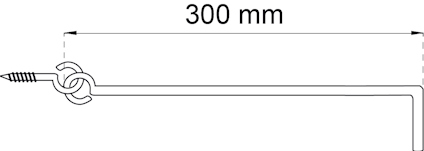 Ritning av en skruv med en krokformad struktur och en avståndsmarkering med texten "A mm".