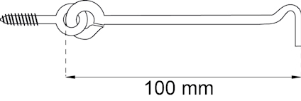 Illustration av en skruvögla med en krok, markerad med måttet "A mm".