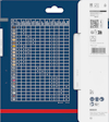 Förpackningens baksida med Bosch tillbehörsguide, QR-kod och logotyper.
