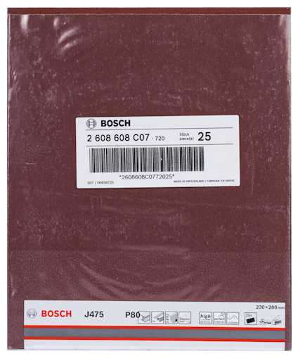 Slipark från Bosch J475 P80, 230x280 mm, förpackning med 25 ark.