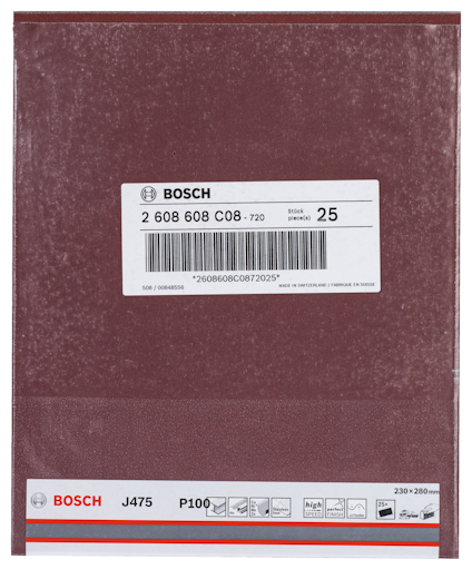 Slipark från Bosch, J475 P100, storlek 230x280 mm, 25 stycken per förpackning.