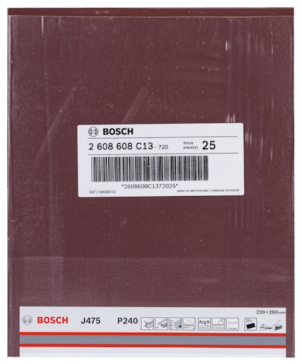 Slippapper från Bosch, J475, P240, 230x280 mm, 25-pack, artikelnummer: 2 608 608 C13.