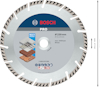 Sågklinga med Bosch-logga och texten "PRO", "230 mm", "22,23 mm", "max. 6650 rpm", "80 m/s". Illustration av material den kan skära.