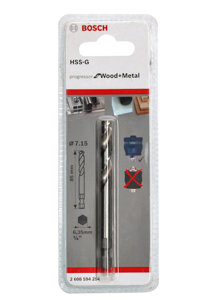 Förpackning med Bosch HSS-G borr 7,15 mm för trä och metall.