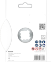Verpackung von Bosch mit Kreisöffnung und QR-Code, Text: "Stuttgart", "Made in China", Symbole für Kompatibilität.