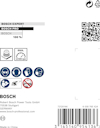 Förpackningsetikett för Bosch Expert. Inkluderar QR-kod, skyddsutrustningsikoner och adress: Bosch Power Tools GmbH, Tyskland.
