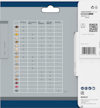 Förpackning med tabell som visar olika Bosch PRO-modeller och materialtyper. QR-kod och streckkod synliga.