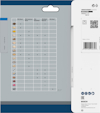 Förpackning med sågblad; tabell visar materialkompatibilitet med olika sågtyper. Bosch-logotyp och QR-kod synliga.