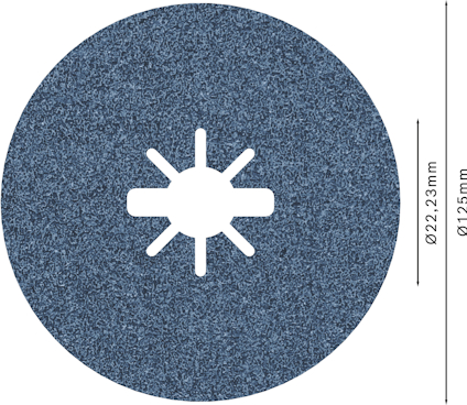 Rund, blå slippad med åttkantigt centrumhål, diameter 125 mm och innerhål 22,23 mm.