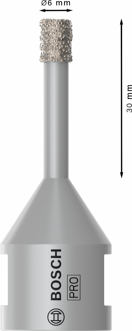 Borr med 6 mm diameter och 30 mm längd. Bosch Pro-logotyp synlig.