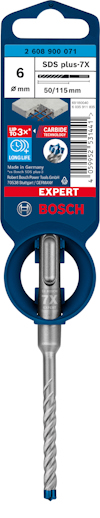 Borrbit av märket Bosch SDS plus-7X, diameter 6 mm, längd 50/115 mm, för armerad betong.