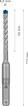 Borr med 6 mm diameter och 115 mm längd. Borrlängd 50 mm. Märkt "7X".