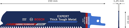 Tigersågblad, 150 mm, för tjock metall, carbide technology, Bosch, blå med röda och vita detaljer, tjocklek 1,25 mm.