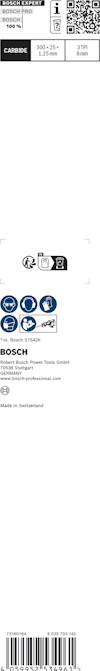 Förpackning med Bosch S 1122 EF metallsågblad, inkluderar QR-kod, streckkod och tillverkad i Schweiz.