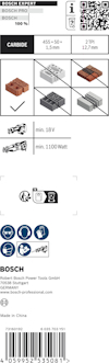 Förpackning med information om Bosch Expert 100 x 16 mm kapskiva för metall och kakel, kompatibel med 18V-verktyg.