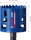 Blått hålsågshuvud från Bosch, "EXPERT CARBIDE TECHNOLOGY", diameter 73 mm, djup 60 mm.