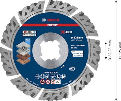 Cirkelsågklinga från Bosch med X-lock-system, diameter 125 mm och håldiameter 22,23 mm.