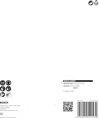 Förpackning med Bosch Expert, referensnummer 2609256942 och QR-kod. Bosch Pro och Bosch-logotyp. Made in Italy.