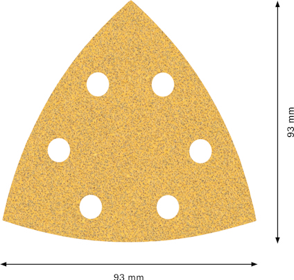 Tresidig slipplatta med sex hål, mått 93 x 93 mm.