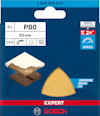 Förpackning med Bosch slippapper P80, storlek 93 mm, 5-pack, med "Surface Structure" och "Universal Brand Fit".