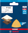 Förpackning med Bosch-sliprondeller P100, 93 mm, 5 st, för träbearbetning, universell passform.